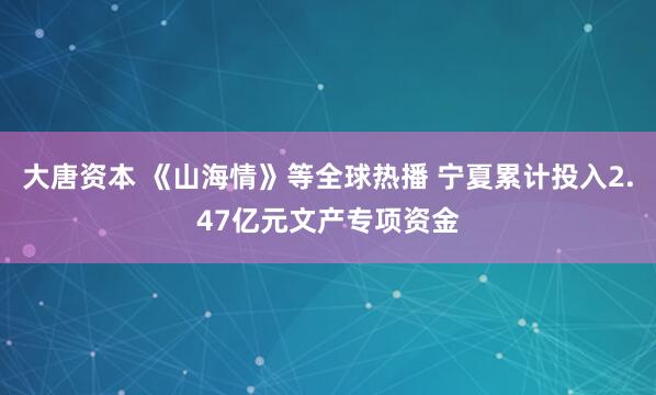 大唐资本 《山海情》等全球热播 宁夏累计投入2.47亿元文产专项资金